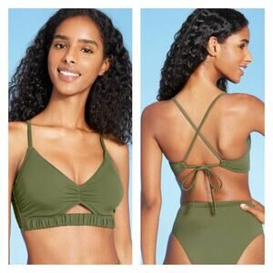‼️3/$30‼️ Shade & Shore Cinch Trim Cutout Bikini Top 34B Olive Green Criss Cross
